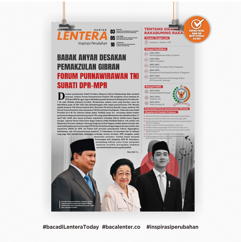 Babak Anyar Desakan Pemakzulan Gibran, Forum Purnawirawan TNI Surati DPR-MPR (Koran Rabu, 4/6/2025)