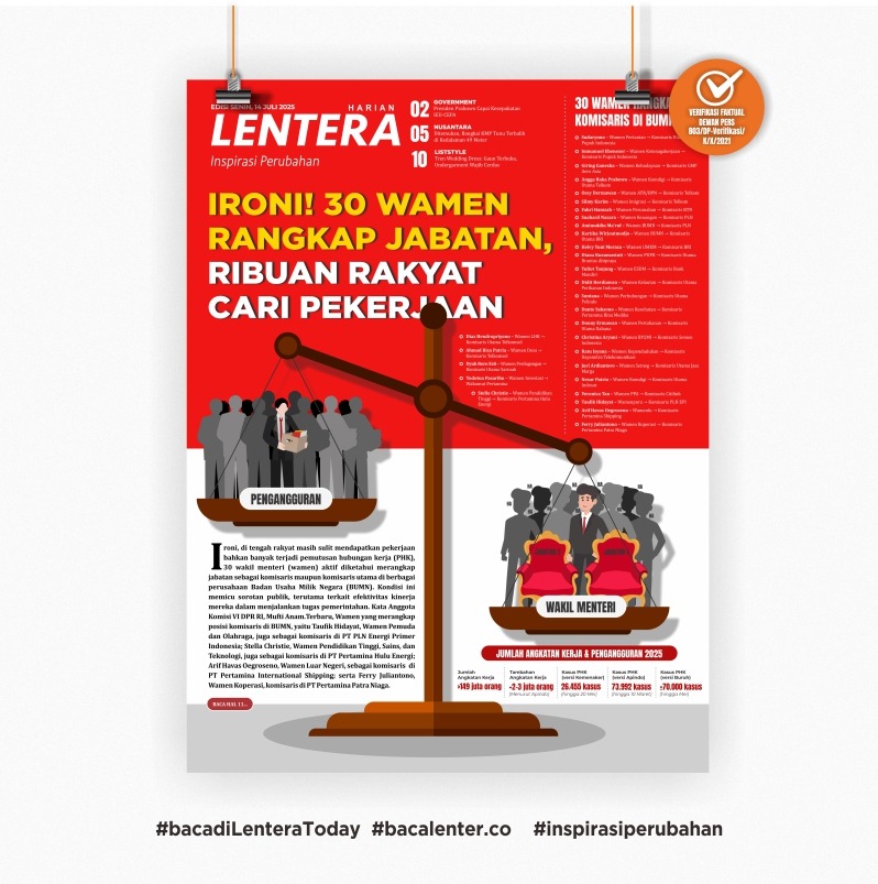 Ironi! 30 Wamen Rangkap Jabatan, Ribuan Rakyat Cari Pekerjaan (Koran Senin, 14/7/2025)
