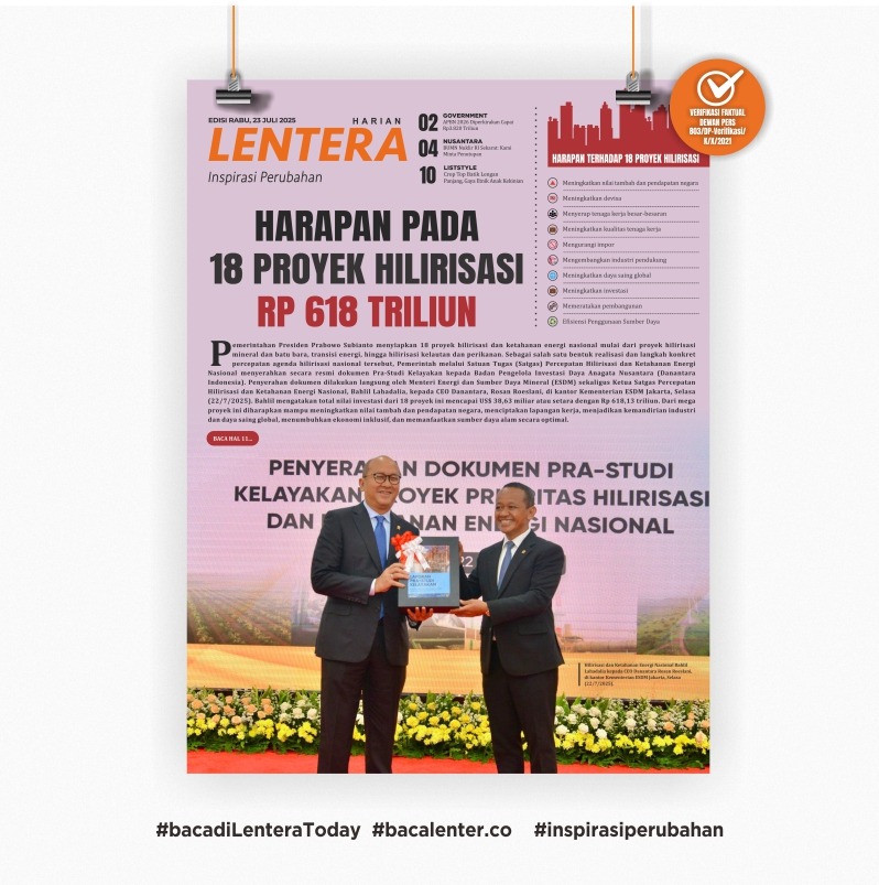 Harapan pada 18 Proyek Hilirisasi Rp 618 Triliun (Koran Rabu, 23/7/2025)