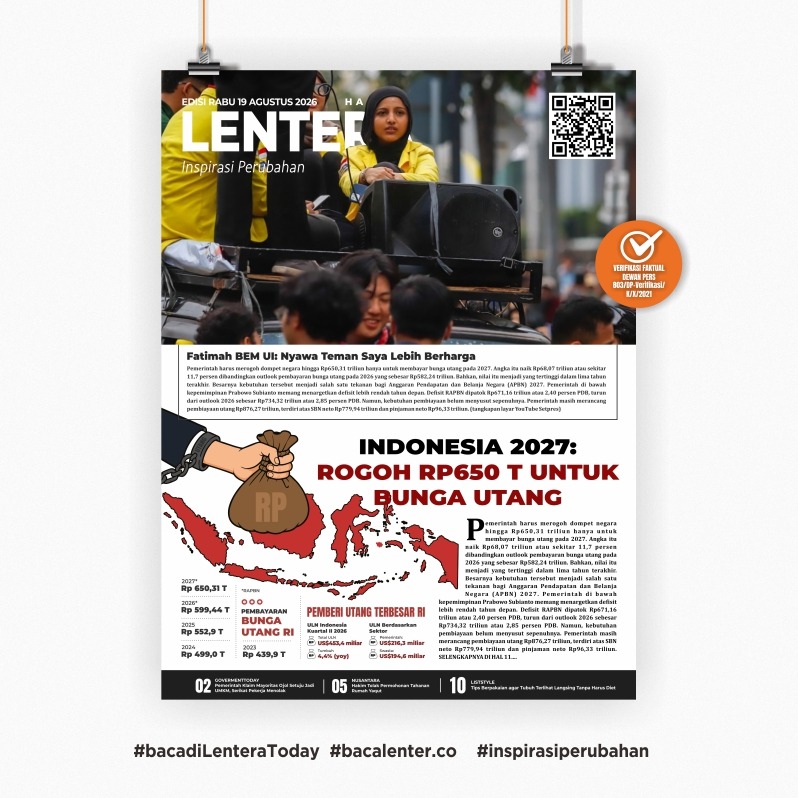 Indonesia 2027: Rogoh Rp650 T untuk Bunga Utang (Koran Rabu, 19 Agustus 2026)
