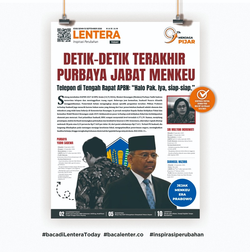 Detik-detik Terakhir Purbaya Jabat Menkeu (Koran Selasa, 15 September 2026)