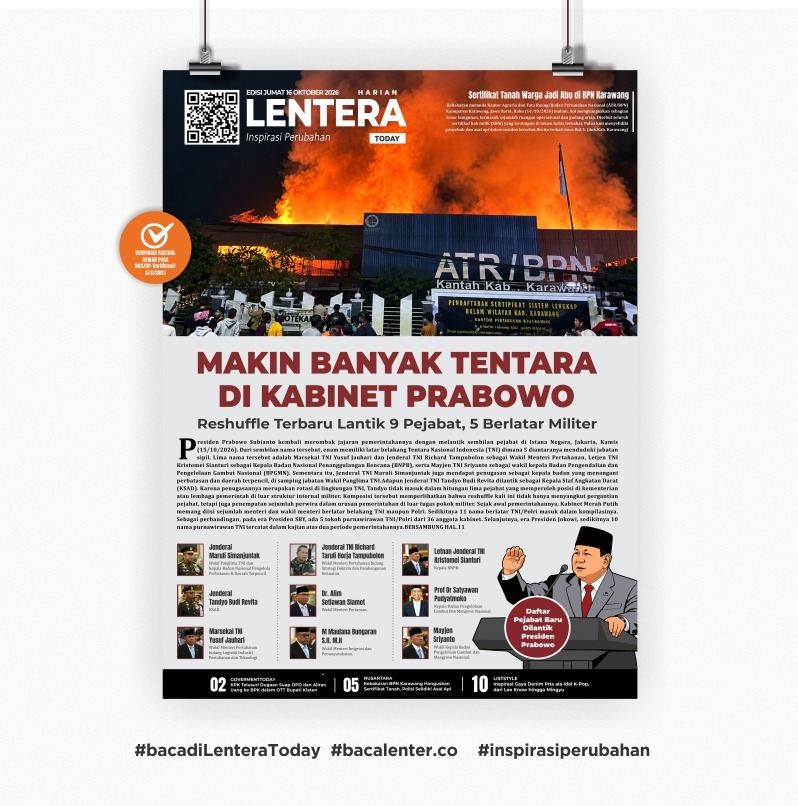 Makin Banyak Tentara di Kabinet Prabowo (Koran Jumat, 16 Oktober 2026)
