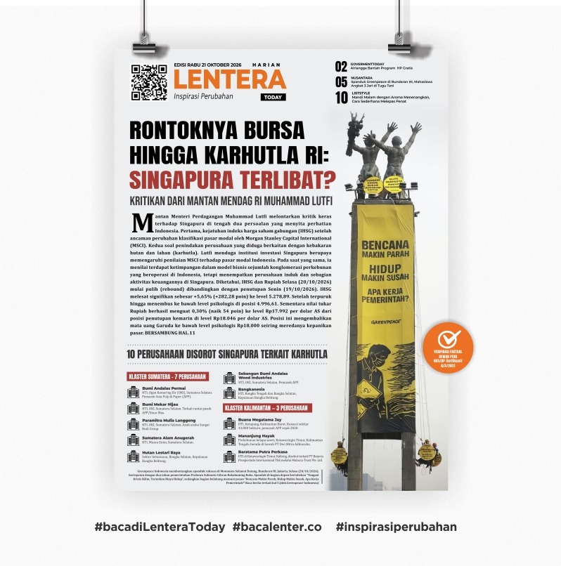 Rontoknya Bursa hingga Karhutla RI: Singapura Terlibat? (Koran Rabu, 21 Oktober 2026)