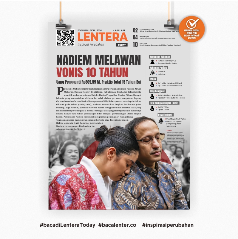 Nadiem Melawan Vonis 10 Tahun (Koran Rabu, 1 Juli 2026)