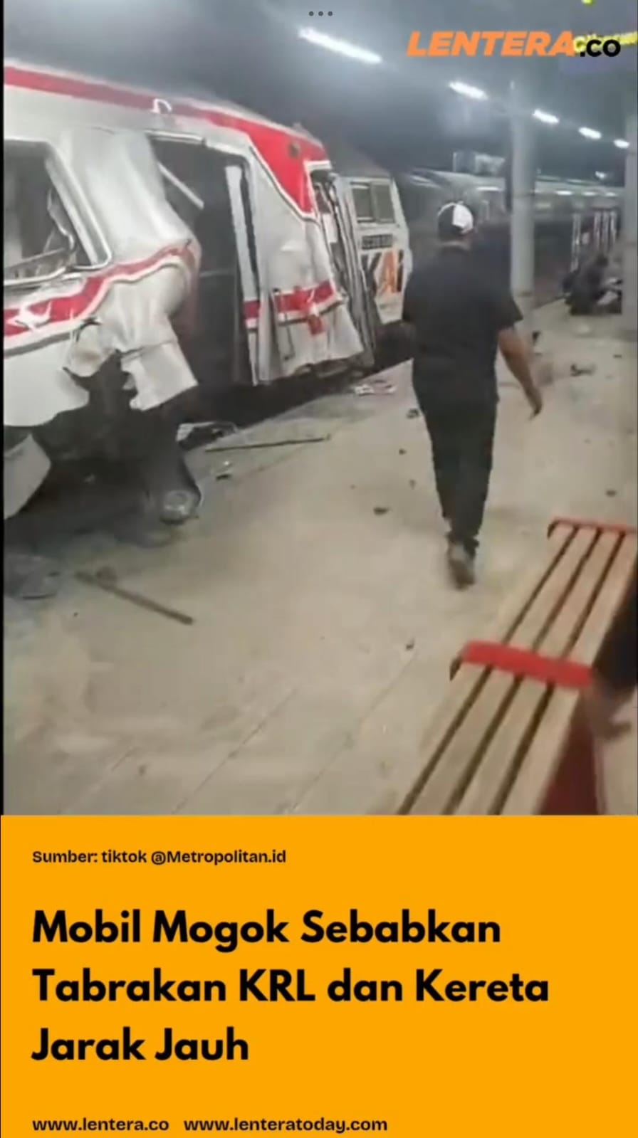 Mobil Mogok Sebabkan Tabrakan KRL dan Kereta Jarak Jauh 